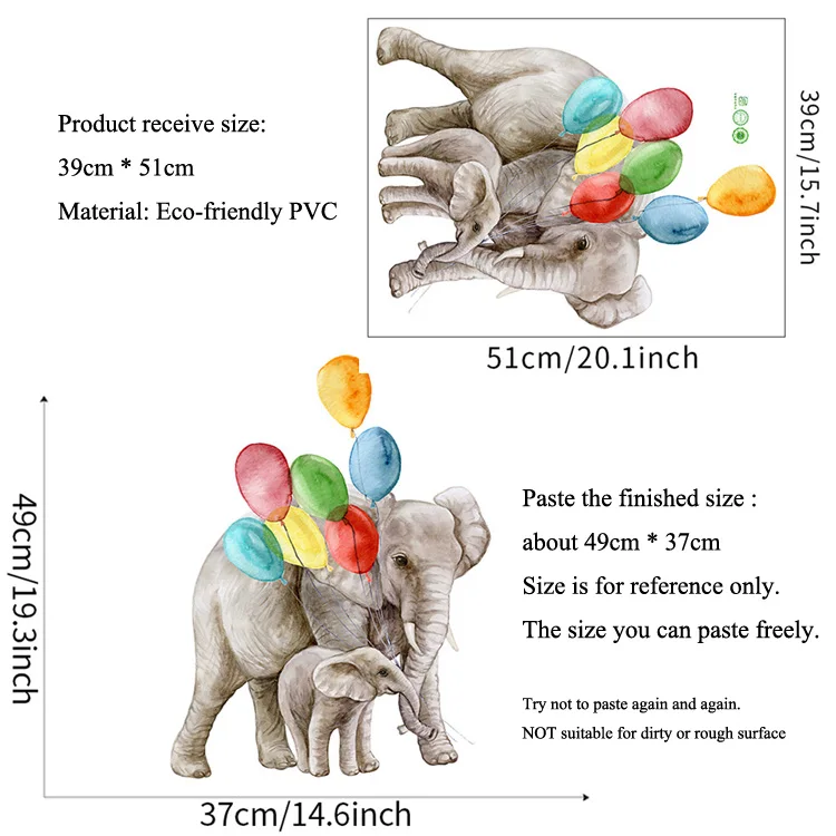 Cartoon Ballon-Elefant Wandaufkleber Kinderzimmer Schlafzimmer Hintergrund Heimdekoration Kunst-Aufkleber Tier-Kinderzimmer Tapete – Detail 1