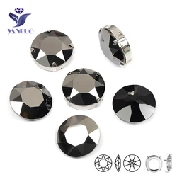 YANRUO 1201 Rivoli 27mm Jet hematite Sew On Dress Glass Crystals DIY Round Gems Stones Sewn Rhinestone For Clothing