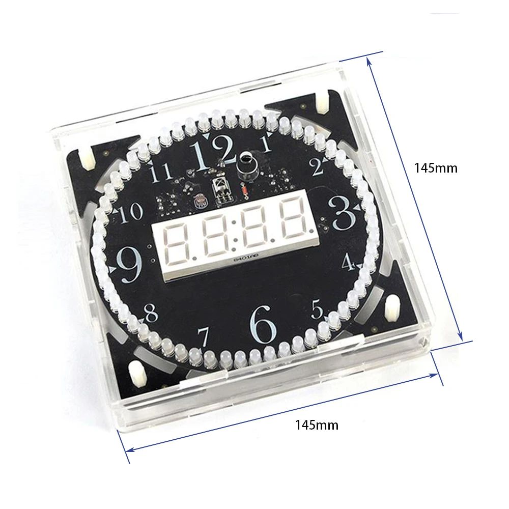 Kit d'horloge électronique à monter soi-même, 14.5x14.5cm, avec boîtier, tube numérique led, date, semaine, température, kit de soudage pour adultes