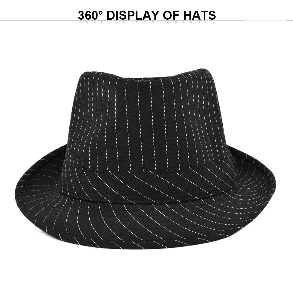 New Fashion Linen Short Sleeve Fedora Hat For Men Stripe British style gentleman Black Jazz Cap Women chapeu Panama fedoras