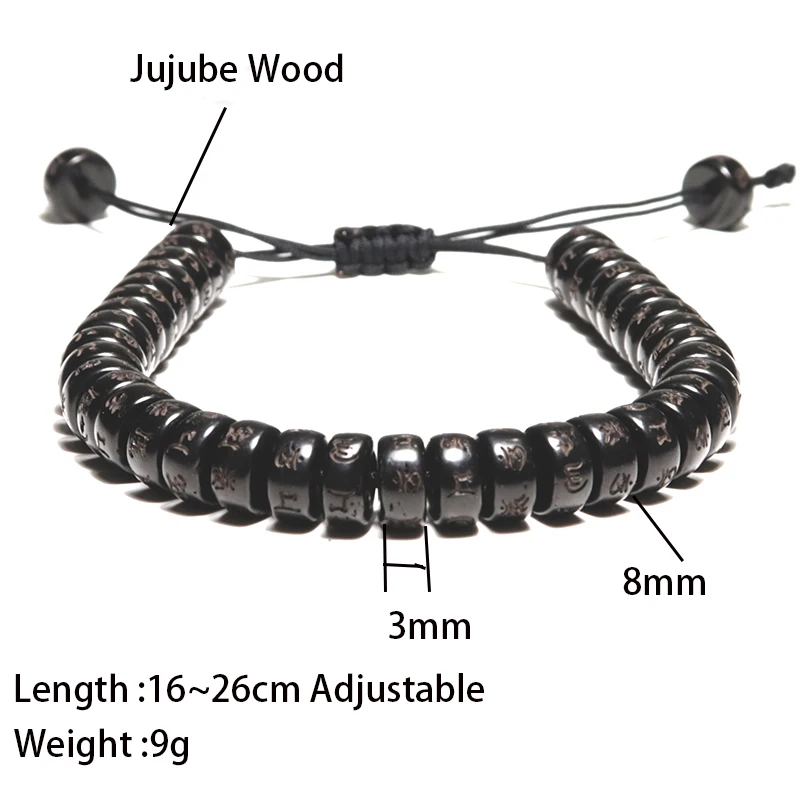 سوار الخشب الطبيعي أوم قابل للتعديل اليوغا التأمل الصلاة مجوهرات اكسسوارات بوذا الرونية مضفر براكليت هدية له