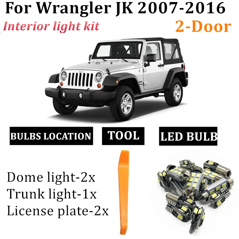 

5X Error Free LED Interior Light Kit For 2007-2016 Jeep Wrangler JK 2-Door Map Dome license led car accessories