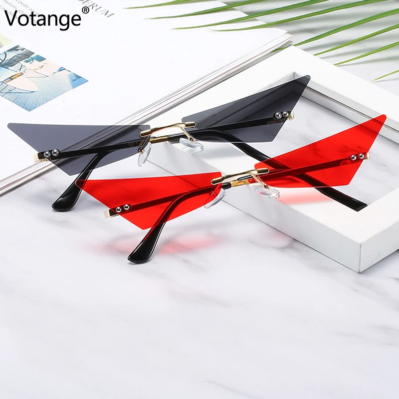 

Rimless Punk Sunglasses Women Men Cat Eye Triangle Sun Glasses Candy Color Metal Vintage Narrow oculos feminino E095