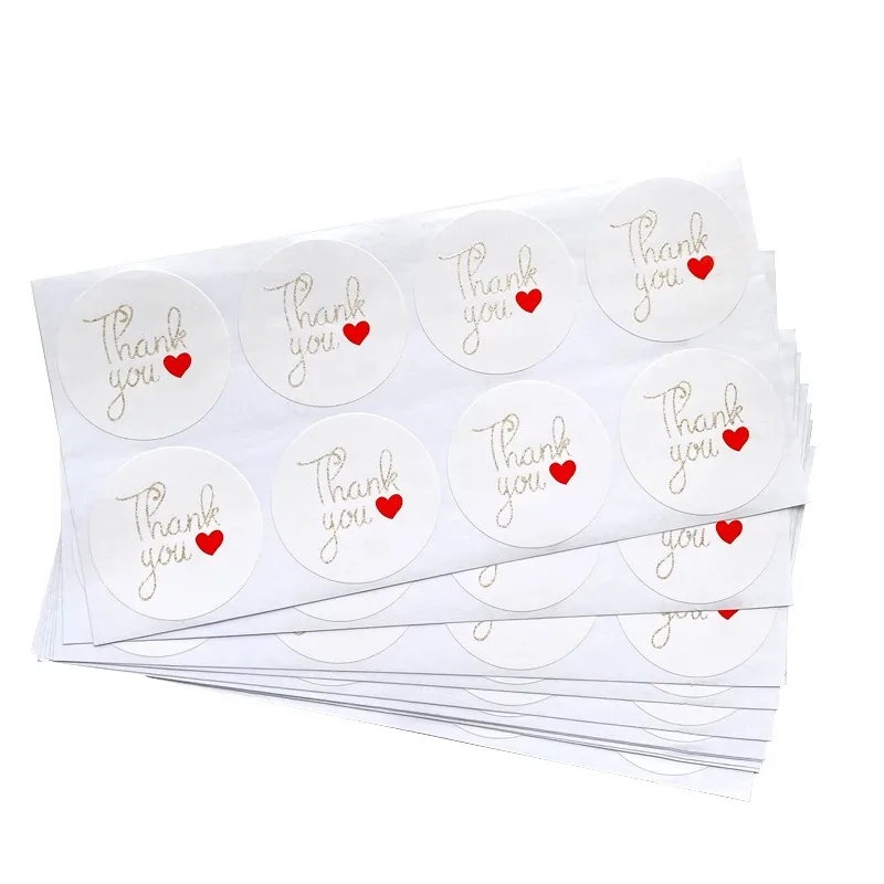 80pcs/pack Thank you golden glitter red heart on white sealing sticker Golden powder shiny for Carton Box 5CM