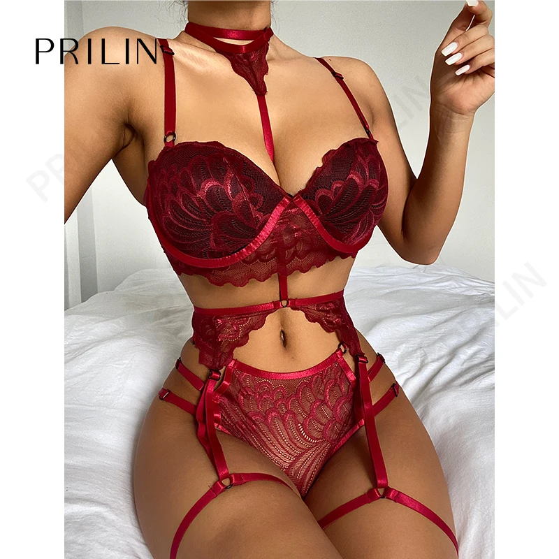 

Women Sexy Sensual Lingerie Sets with Garter Belt Embroidery Push Up Bras G-string Panties Temptation Erotic Costumes Underwear