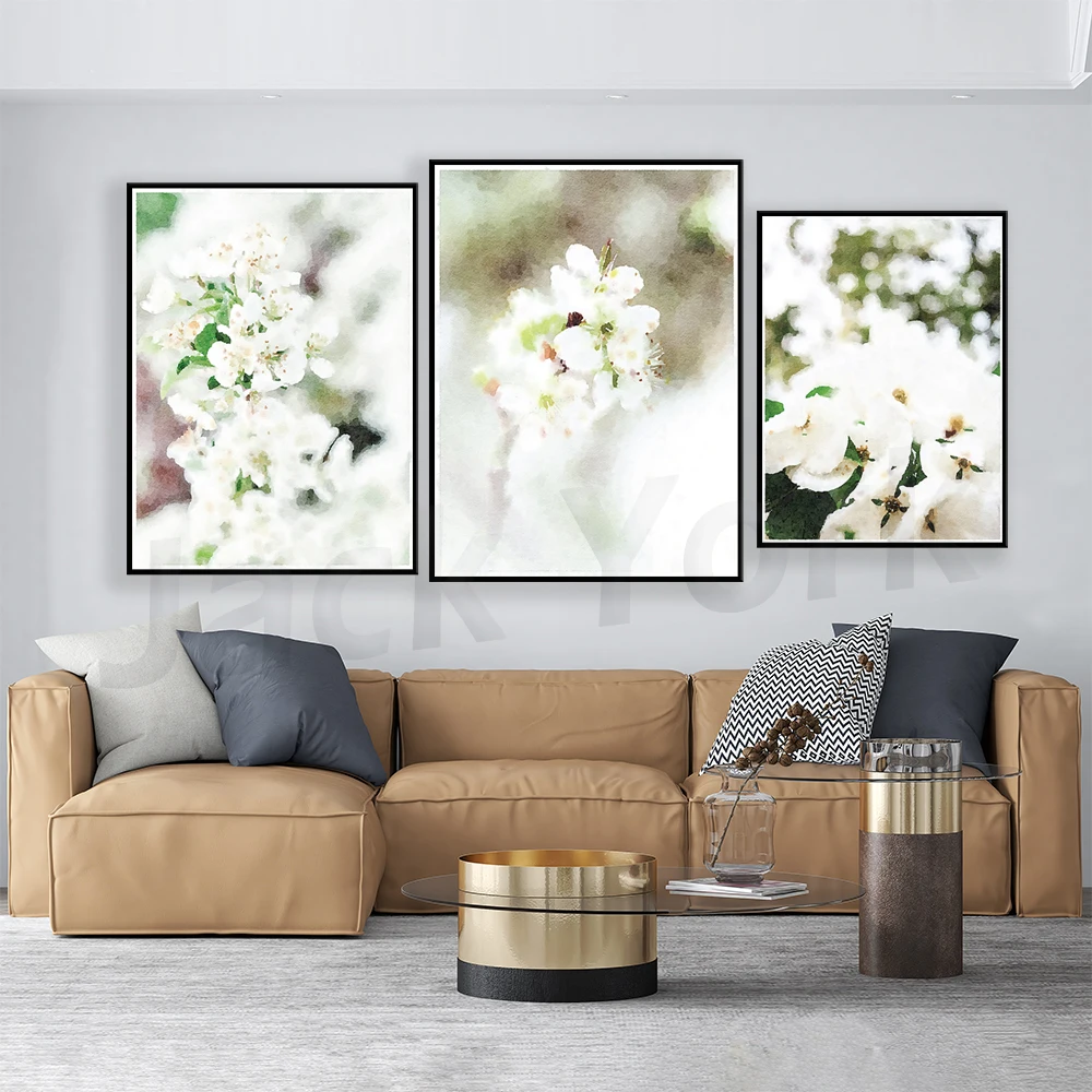 Black White Neutral Botanical Flower Gallery Wall Art Prints, Watercolor Digital Download Floral Decor Photography