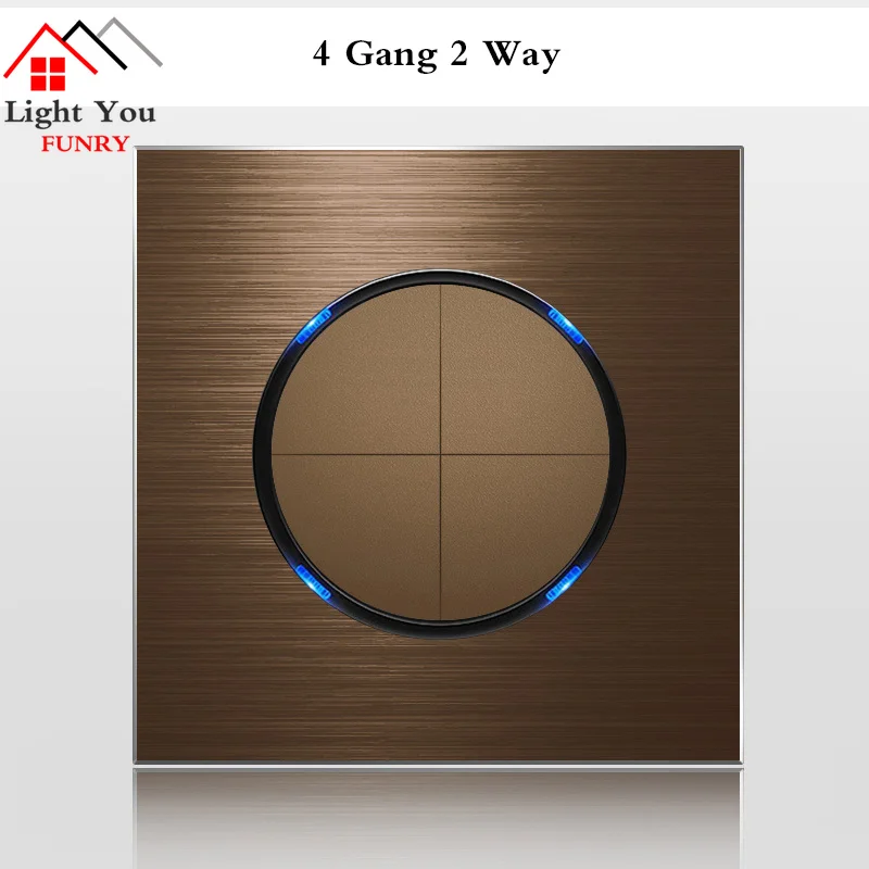 1 2 3 4 Gang 1 Way 2 Way Wall Lamp Switch Brown Aluminum Alloy Panel Light Switches EU UK US Socket AC 90V-250V