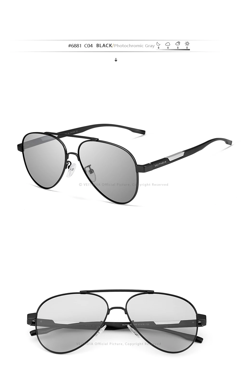 VEITHDIA Männer Sonnenbrille der Aluminium Photochrome Frauen Polarisierte UV400 Objektiv Mode Fahren Outdoor Brillen Männlichen Sonnenbrille 6699 – Detail 20