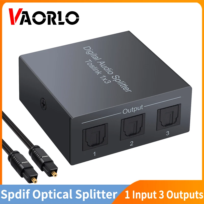 Оптический цифровой аудиосплиттер VAORLO 1X3, 3-полосный Spdif Toslink, один вход, 3 выхода, оптический сплиттер для LPCM2.0, DTS -AC3 для ТВ