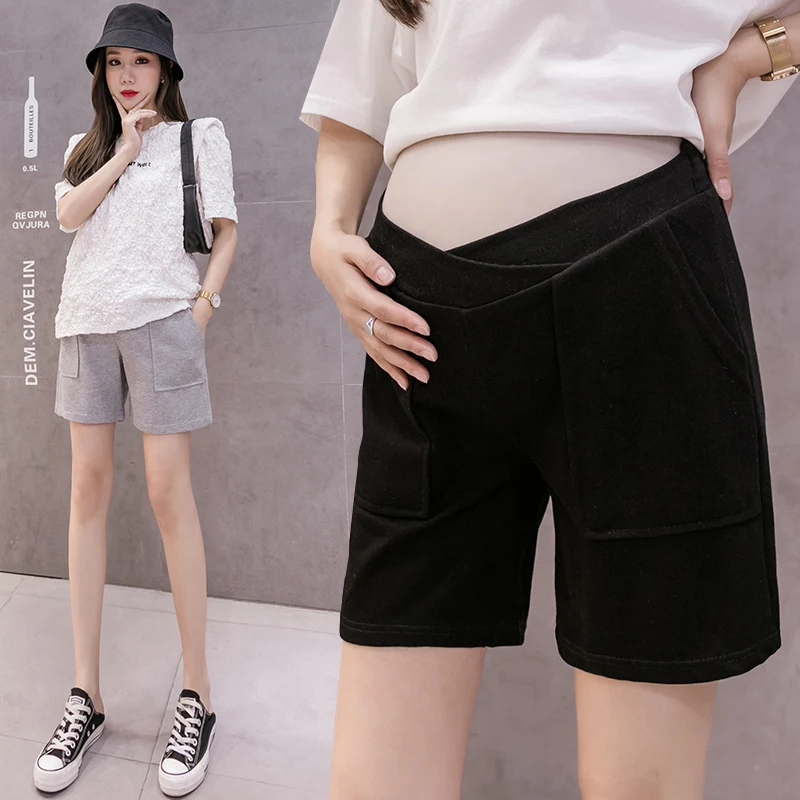 

Low waist Maternity Shorts Pregnant Women Summer Thin Loose Short Pants Pregnancy Outside with Pocket Trousers Cotton Clothes