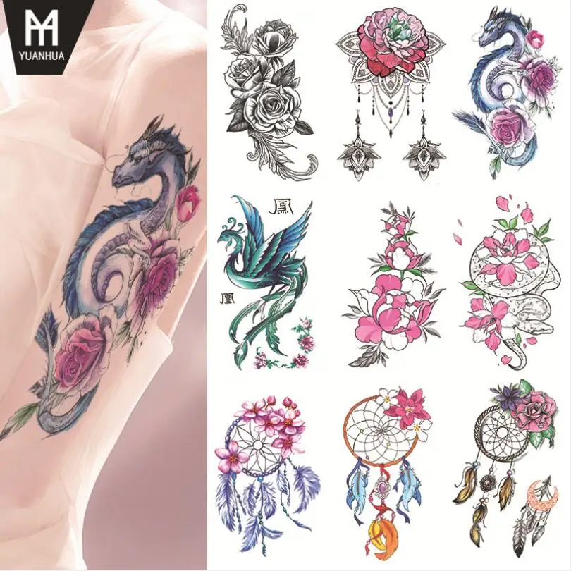 Waterproof Temporary Tattoo Sticker Cross Flash Tatto Wolf Scorpion Totem Body Art Arm Water Transfer Fake Tatoo T1805