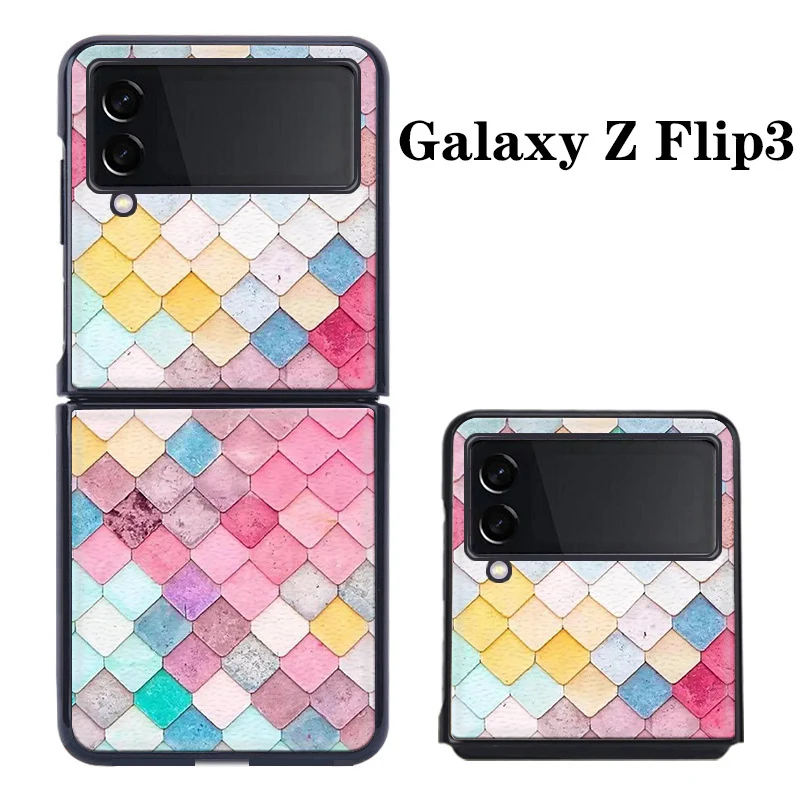 Z Flip 3 Funda Case for Samsung Galaxy Z Flip 3 Z Flip 2 Rainbow Lattice Diamond Pattern PU Leather Coque Phone Case Cover