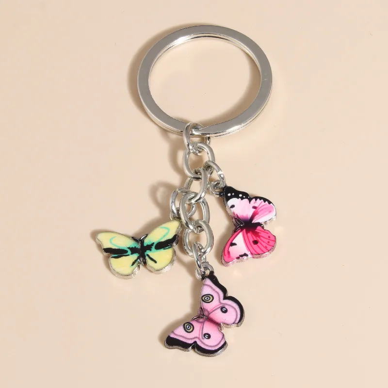 Cute Keychain Colorful Butterfly Key Ring Enamel Flying Animals Key Chains For Women Girls Handbag Accessorie Handmade Jewelry