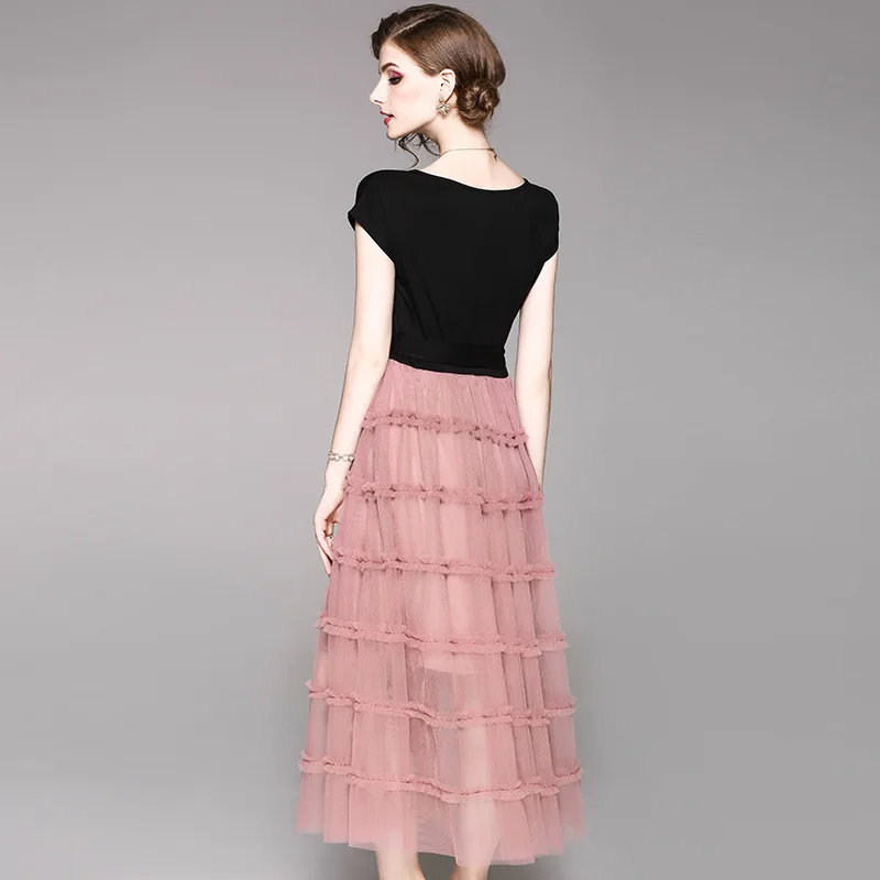 

Long Summer Dress Women Elegant Mesh Dress Maxi Party Clothes 2020 Black Pink Vintage Dresses Vestidos De Fiesta LWL1674