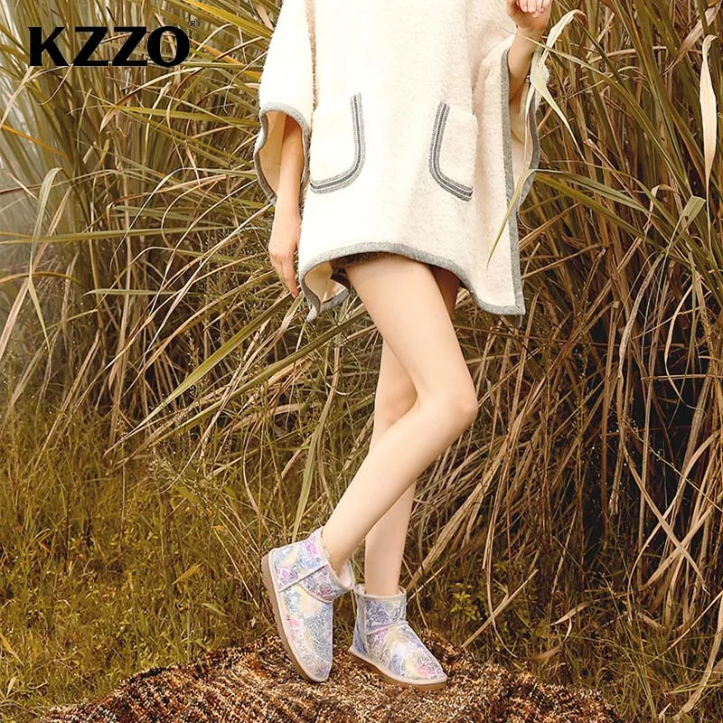 KZZO New Arrive Australia Winter Snow Boots Women Genuine Leather Short Casual Boots Natural Wool Lined Warm Shoes Waterproof