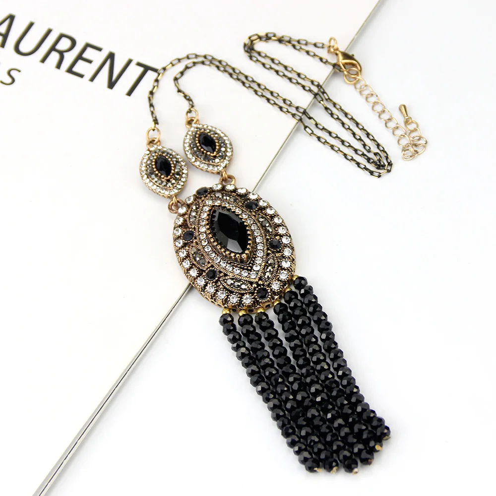 Sunspicems Vintage Natural Stone Bead Necklace Tassels Pendant Retro Gold Color Turkish Women Ethnic Wedding Jewelry Gift 2020