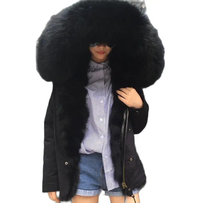 

Top Black Shell Mini Raccoon Fur Hoodies Thickness Black Fox Lining Mr Mrs Real Fur Wear