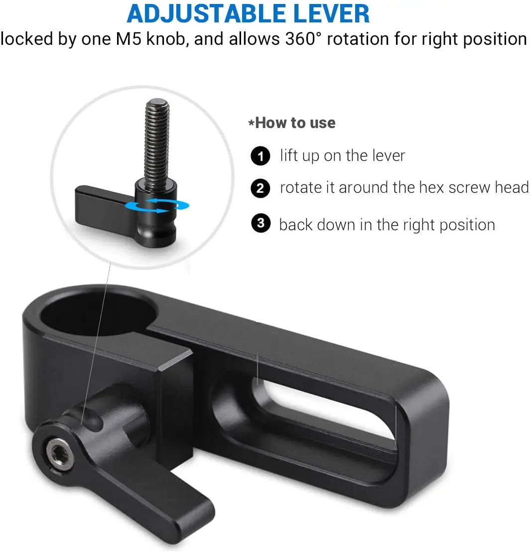 SmallRig Single 15mm Rail Clamp Mount Rod Clamp with Long Hole on Plate / Cage / Handle for Rod Extension - 1549