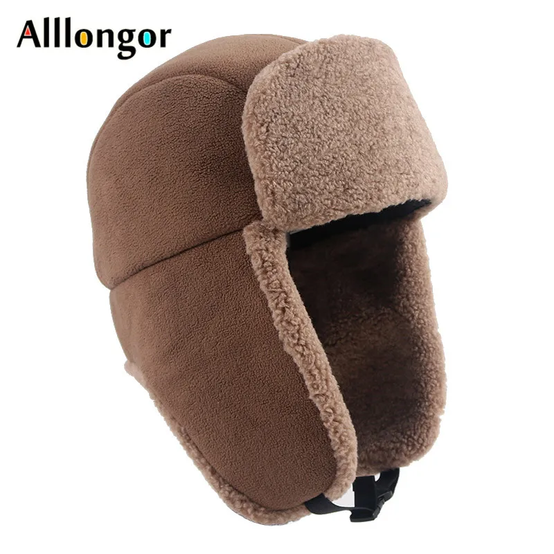 Hot Fleece Bomber Hat Winter 2024 Autumn Warm Wool Fur Russian Ushanka Hats With Ear Flap Pilot Trapper Cap Earflap Snow Cap