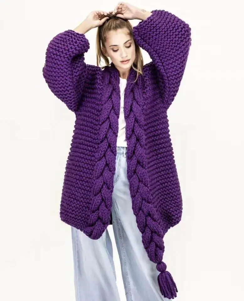 Autumn and Winter handmade stick needle tassel knitted cardigan coat blogger ins sweater for women warm loose K875