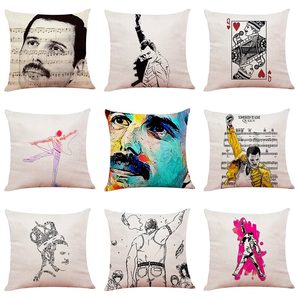 Rock band capa de almofada queen de algodão, capa personalizada decorativa em linho para cadeira têxtil 45x45cm de um lado