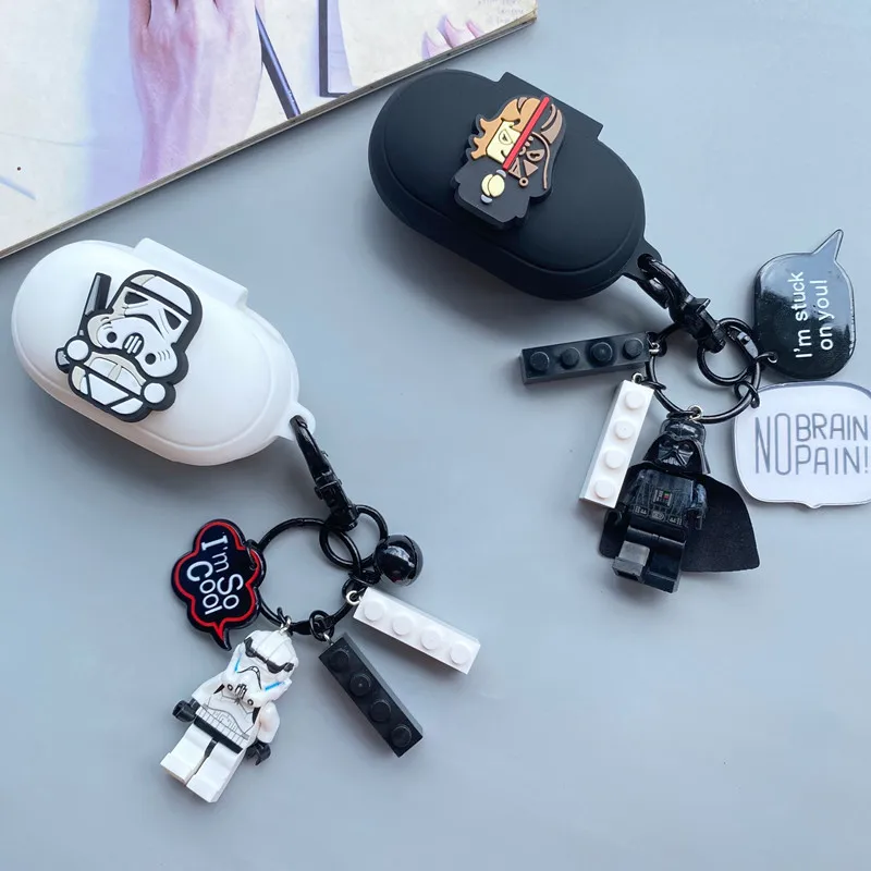 غطاء جراب سماعة أذن كارتون ستار وارز لسامسونج جالاكسي براعم ، سماعة سيليكون ، حافظة واقية مع سلسلة مفاتيح