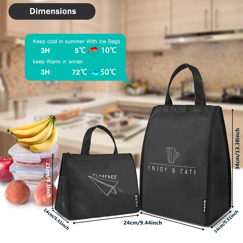 Onuobao Insulated Lunch Bag With Water Bottle Bag,WaterProof&Cooler&Thermal Black Lunch Box Bag Tote Bento bag for Men Women