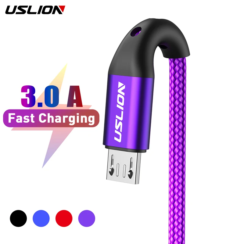 USLION 3M Micro USB Cable Fast Charging For Xiaomi Android Mobile Phone Data Cable for Samsung Micro USB Charger Wires Purple