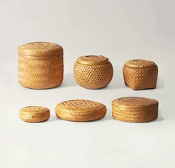 small bamboo woven tea basket handmade natural bamboo Pu'er tea cake caddy storage case storage wake up tea bucket box