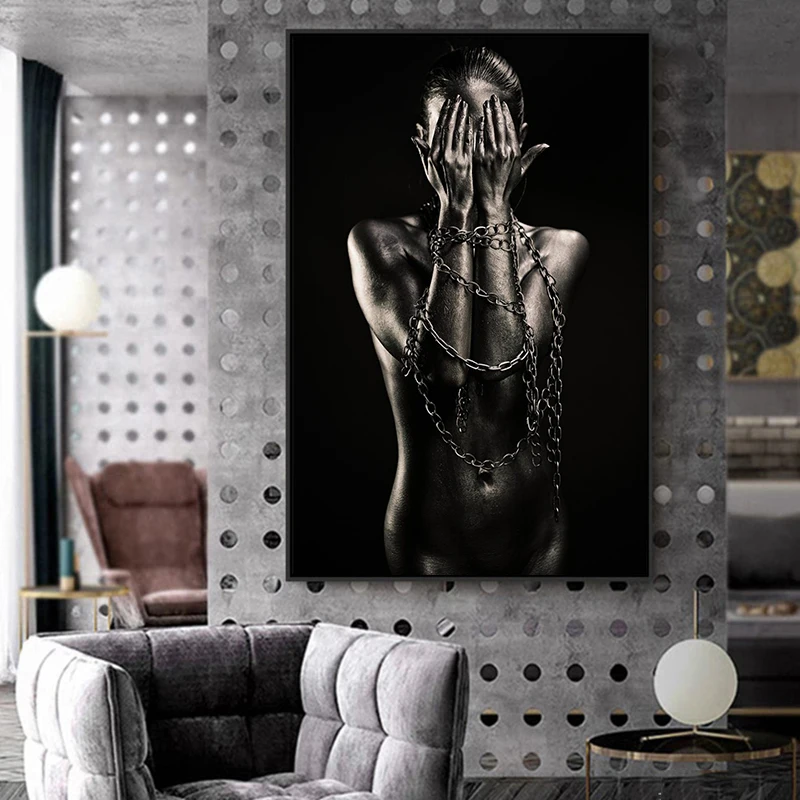 

Pop Art Black Girl with Chain Canvas Painting African Woman Posters and Print Modern Wall Art Picture for Living Room Home Decor