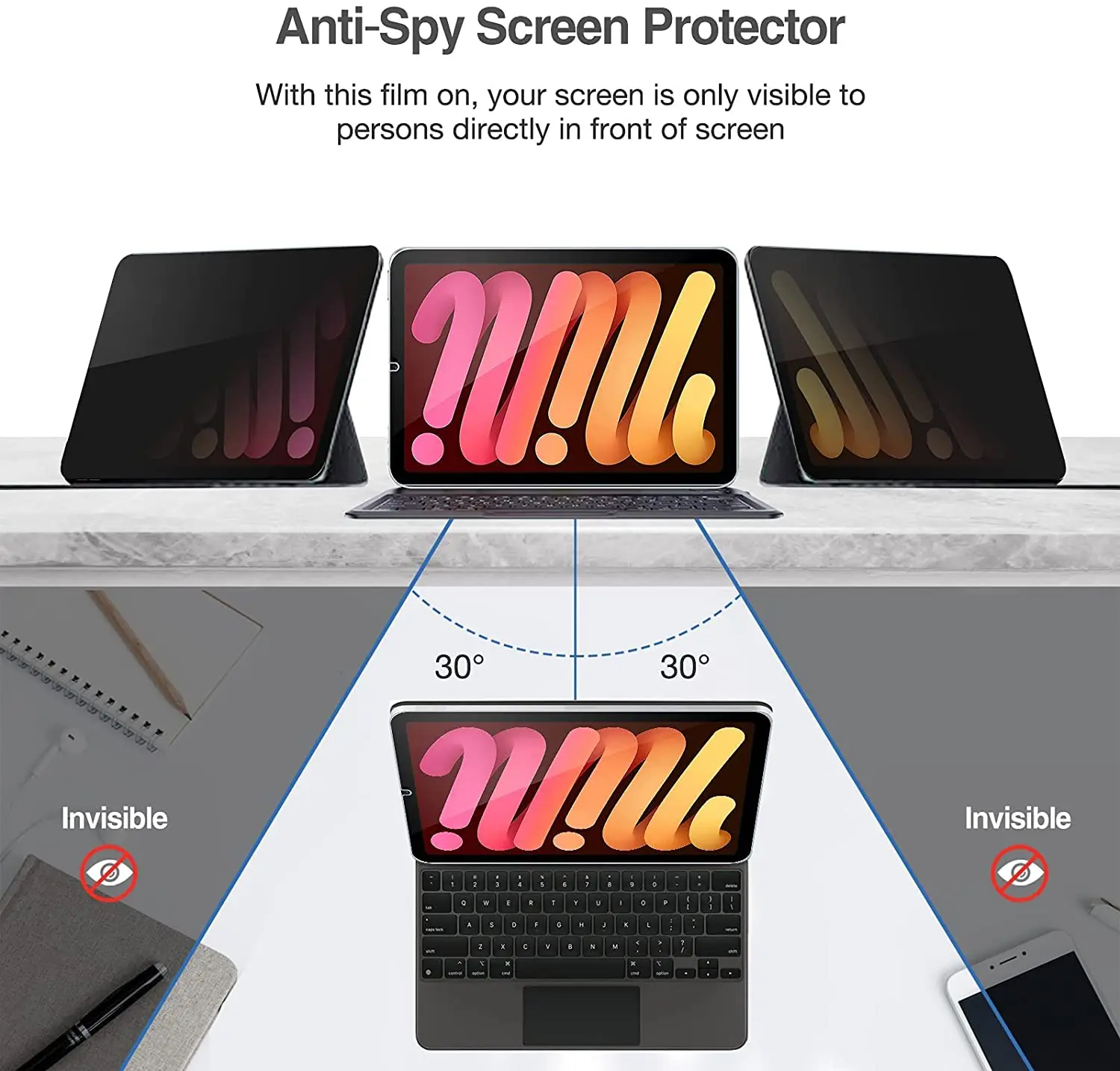 For iPad Mini 6th Generation Privacy Filter Tempered Glass Full Coverage Film AntiSpy Shield Screen Protector for iPad Mini 6