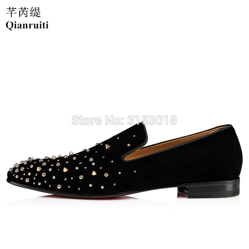 

Qianruiti Leisure Suede Men Casual Shoes Rivet Embellished Flats High Quality Slip-on Loafers Luxury Handmade Male Casual Shoes