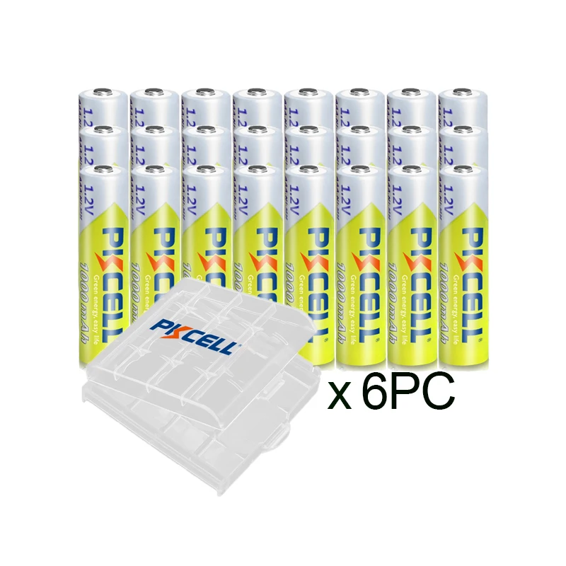 24PC PKCELL  1.2V AAA Battery 1000MAH 3A aaa Ni-MH batteries AAA Rechargeable Battery toys with 6PC Battery Box holder