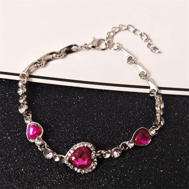 Personality Fashion Women's Heart Of The Sea Heart Of Love Heart-Shaped Peach Heart Zircon Crystal Diamond Bracelet