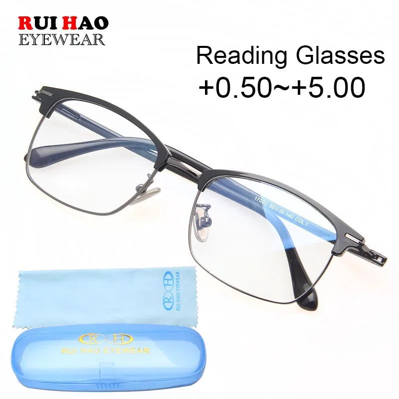 Unisex Eyebrow Frame Reading Glasses Presbyopic Eyeglasses +0.50~+5.00 Read Spectacles Alloy Glasses Frame Fill Resin Lenses