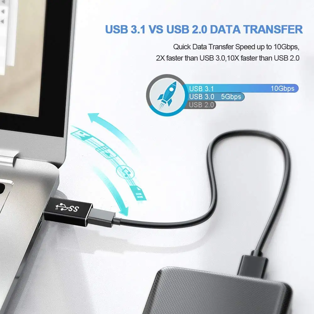 Adaptador USB 3,1 macho A tipo C hembra, convertidor USB A USB C 3,1 GEN 2, compatible con carga y datos de doble cara de 10Gbps