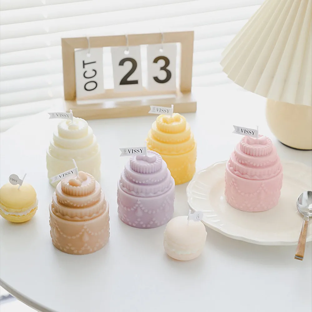 

Home Decoration Wedding Birthday Party Gifts Simulation Cake Scented Candles Box Table Setting Aromatherapy Candelabras Decor