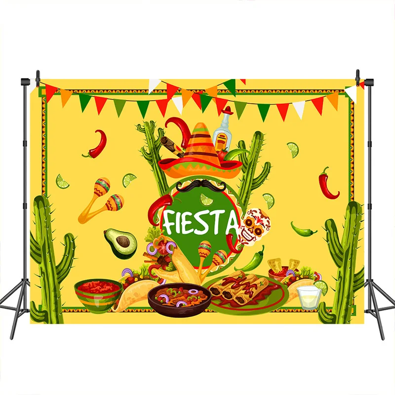 

Mocsicka Fiesta Party Backdrop Mexico Hat Delicious Food Cactus Banner Decoration Photography Backdrops Studio Shoots