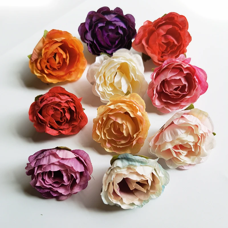 5Pcs 4cm Silk Roses Artificial Flowers Heads Wedding Marriage Decoration Fake Flower for Home Decor DIY Wreath Gifts Accessories
