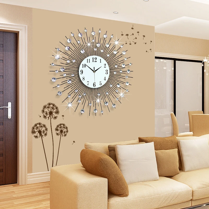 Modern Resin Wall Clocks Crystal Luminous Mute Clock Wall Hanging Ornaments Home Livingroom Wall Sticker Mural Decoration Crafts