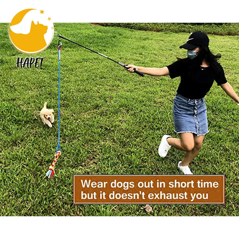 Interactive Flirting Dog Toy Durable Teaser Rod Wool Rope Iron Stick Outdoor Exercise Training Toy for Large/Medium/Small Pet