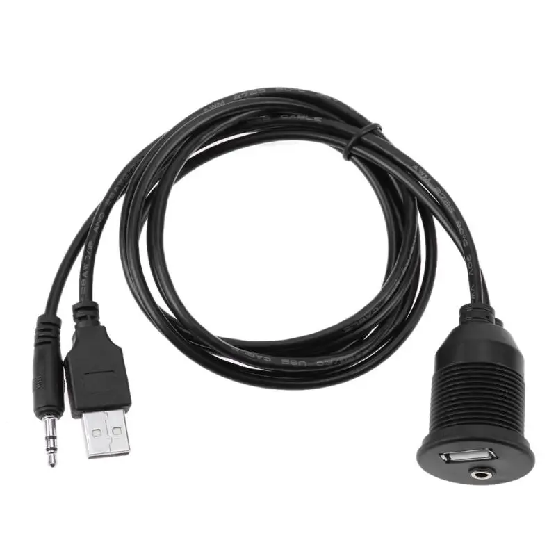 1m Car Dashboard USB Extension Cord Auto Moto USB 2.0 3.5mm Male to Female AUX Lead Cable Wire Line