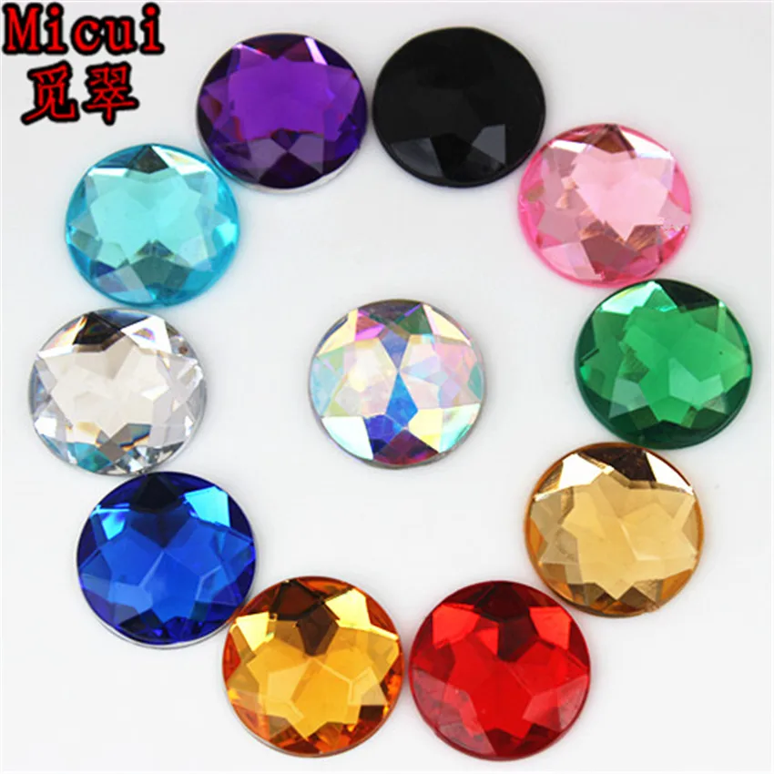 Micui 30pcs 18mm Round Chamfer Crystals Acrylic Rhinestones Flatback Glue On Gems Strass Stone For Clothes Dress Craft MC158