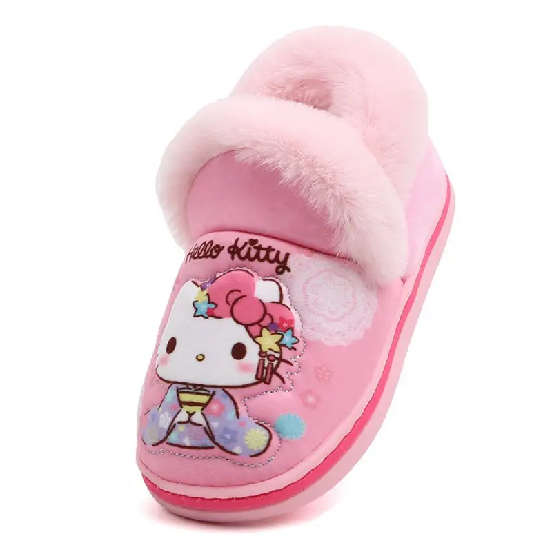 Hello Kitty Winter New Children\'s Bag With Cotton Shoes Baby Casual Slippers Girls Cute Non-slip Soft Bottom Home Cotton Slipper