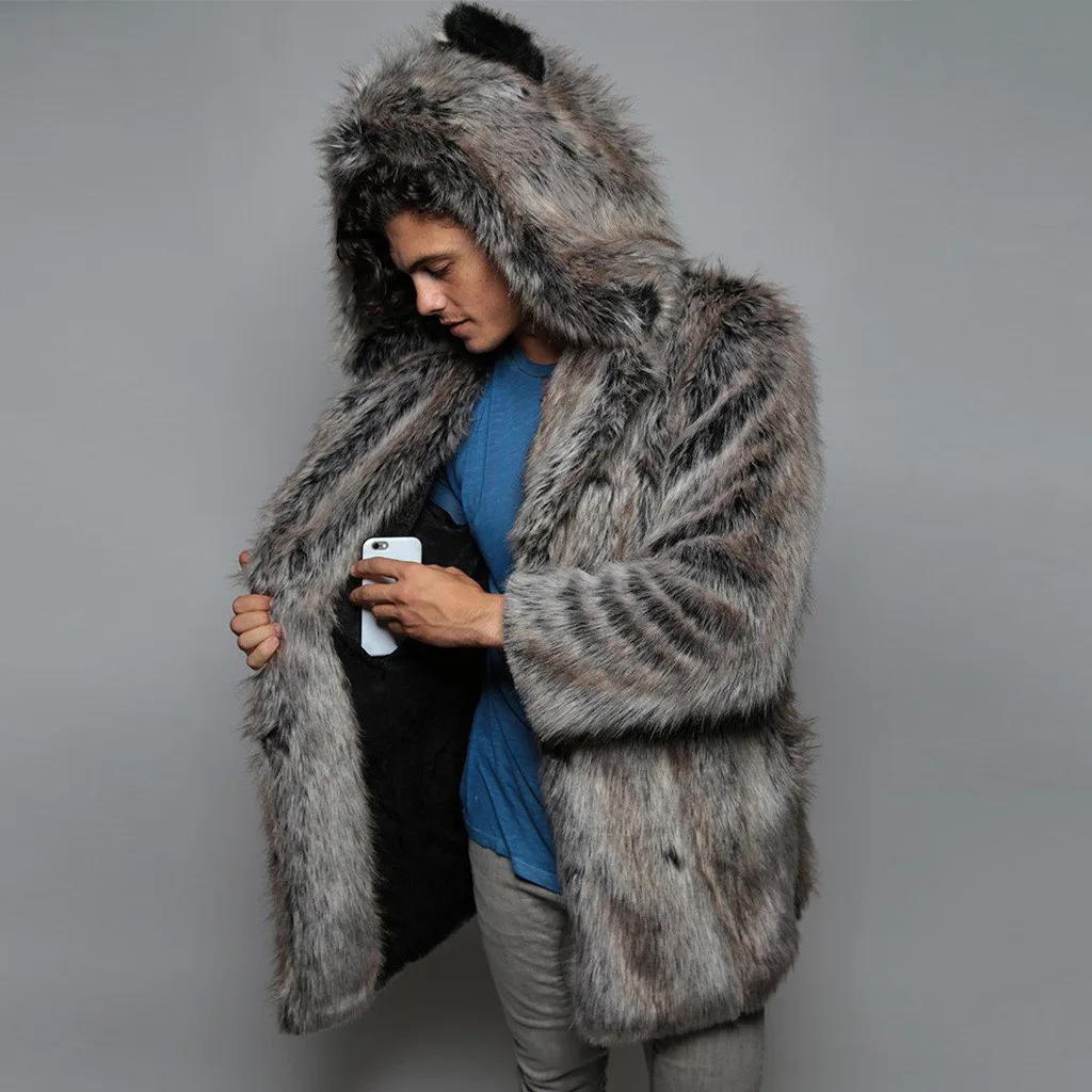 Winter Couple Men Faux Fur Coat 2021 Casual  Women Hooded Fox Fur Jacket Coat Bear Ear Warm Long Sleeve Jacket Overcoat