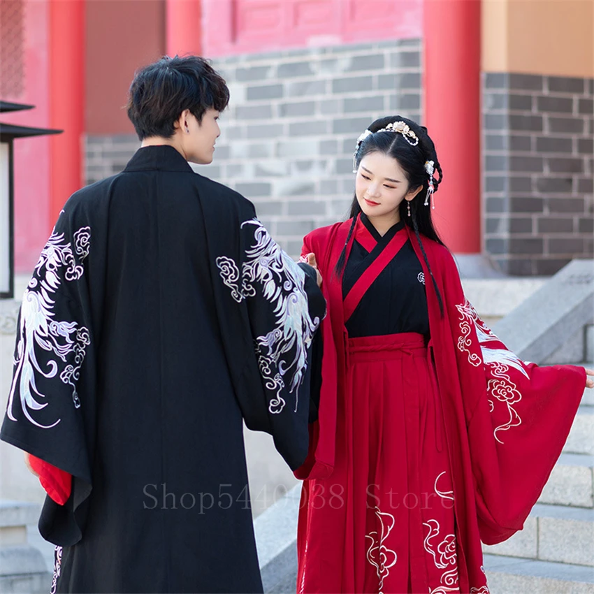 Traditional Chinese Style Hanfu Dress Man Woman Embroidery Elegant Ancient Folk Dance Costume New Year Couple Hanfu Cardigan