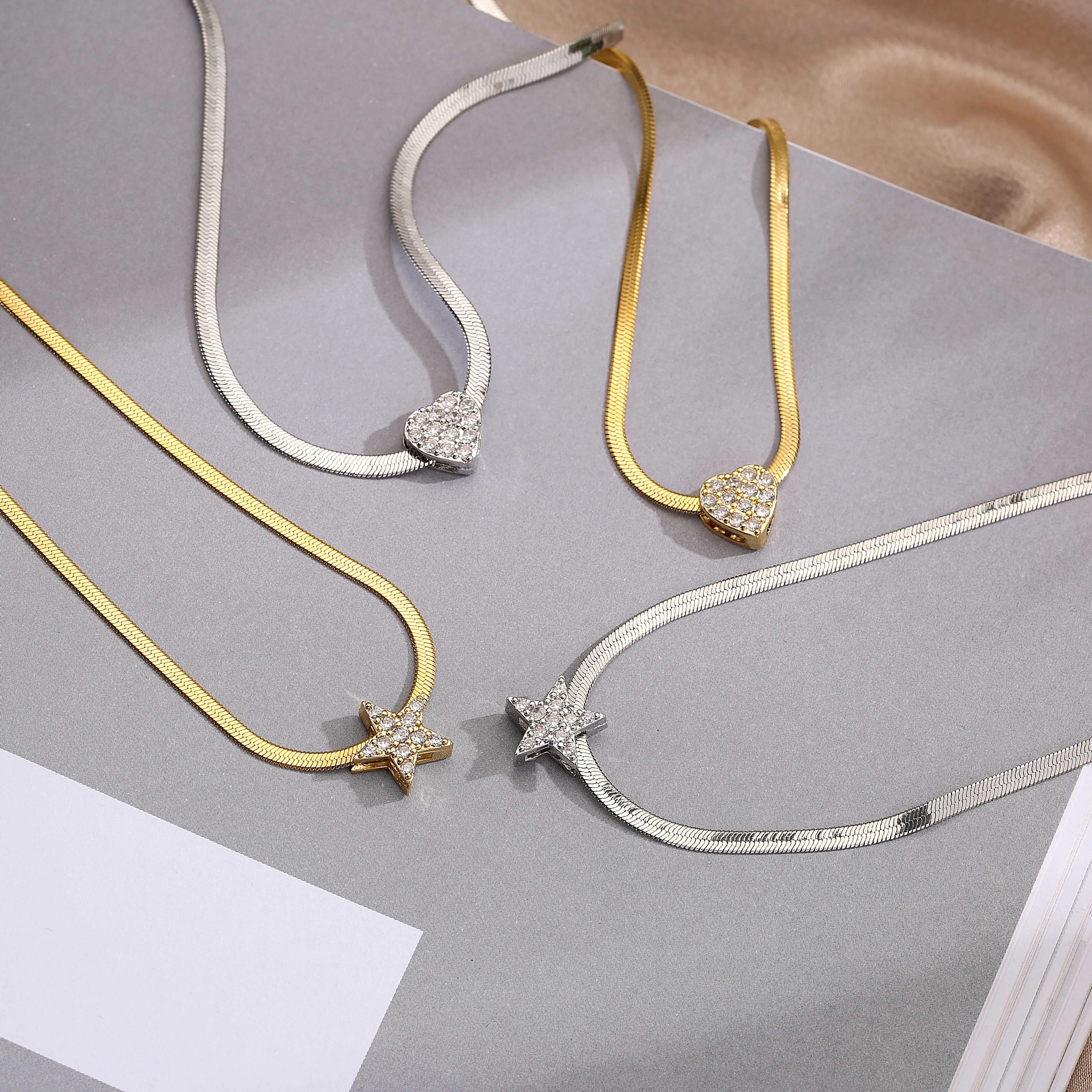 HECHENG,Heart Star Design Fashion Jewelry Choker,Gold color 2.5mm Stainless Steel Necklace,Wholesale