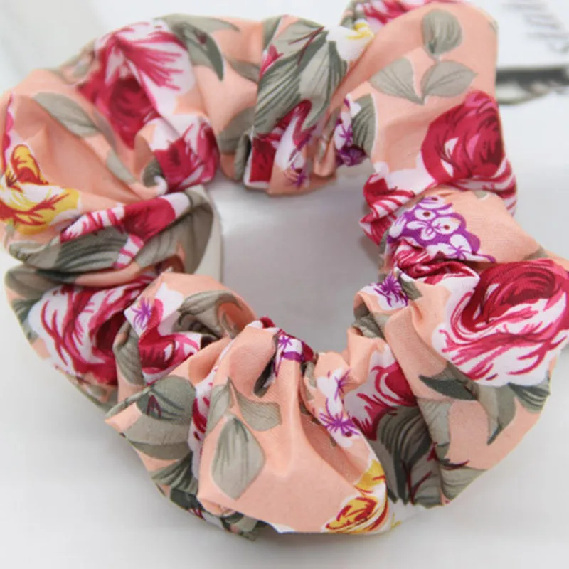 ALTOBEFUN Floral Print Vintage Design Women Hair Accessories Scrunchie Women Hair Tie Ponytail Elastic Hair Holder Rope FC093