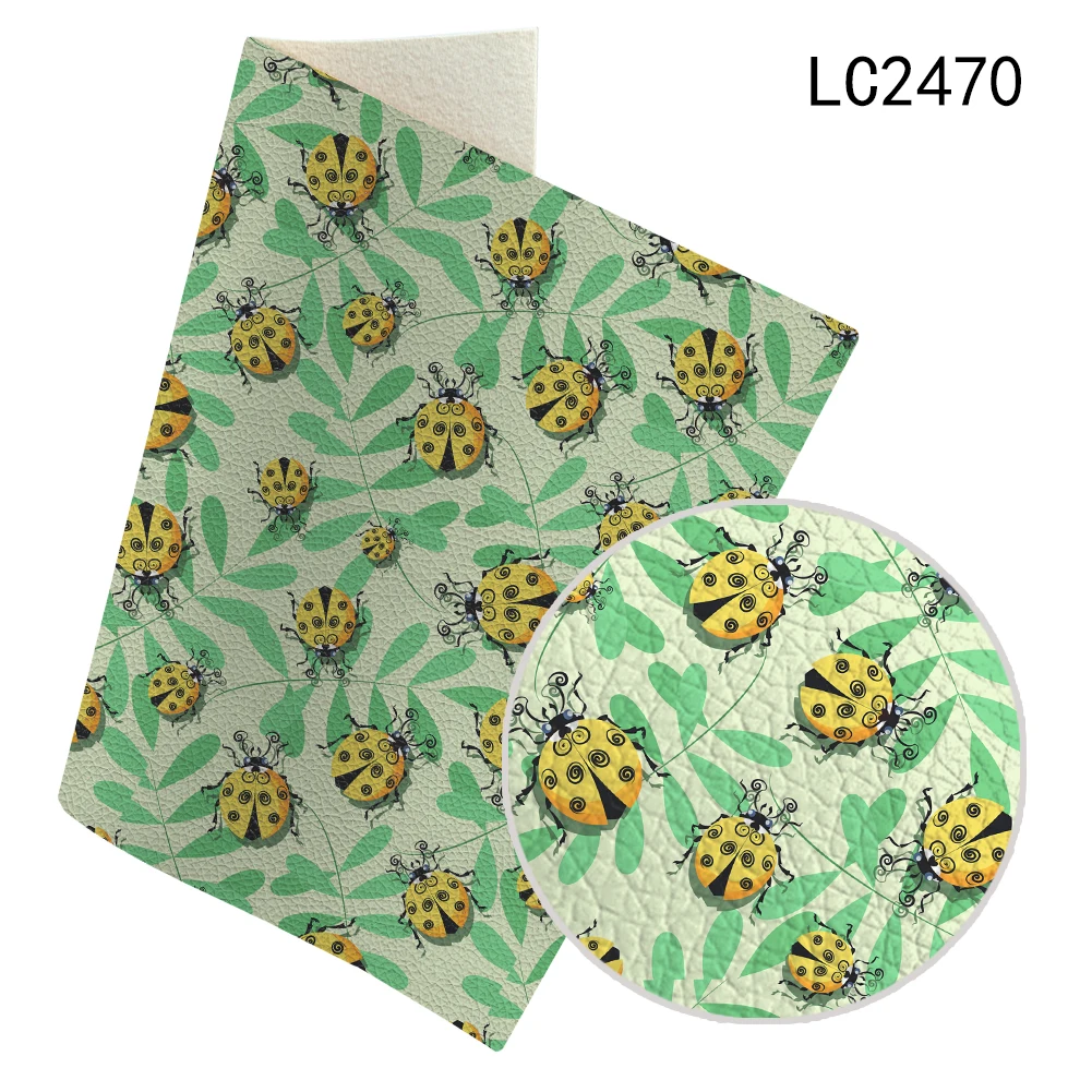 Faux Synthetic Leather Fabric Letters Insect Flower Litchi Printed For DIY Bag Shoes Accessories Synthetic Leather 30X136CM