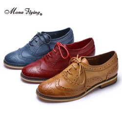 Mona Flying Women Premium Leather Oxfords Wingtips Brogue Shoes Hand-made Casual Lace-up Wingtips Flats for Ladies FLX18-21